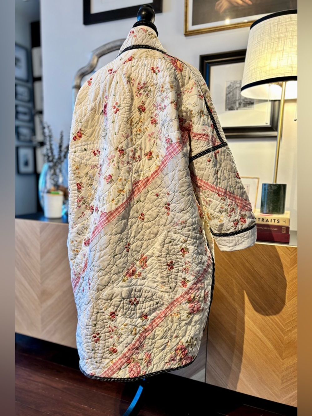 💗SOLD💗 HANDMADE Quilted Floral and Patchwork Long Coat in Cream and Pink O/S - Picture 6 of 16